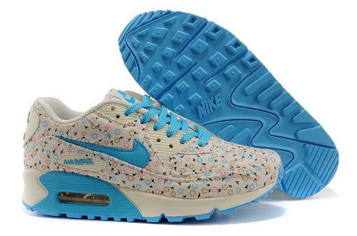 Nike Air Max 90 Womenss Running Shoes Flower Gray Blue Denmark
